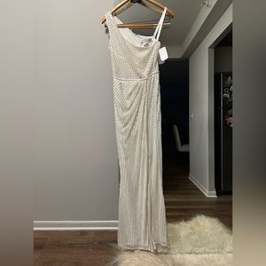 Mac Duggal White Beaded Gown